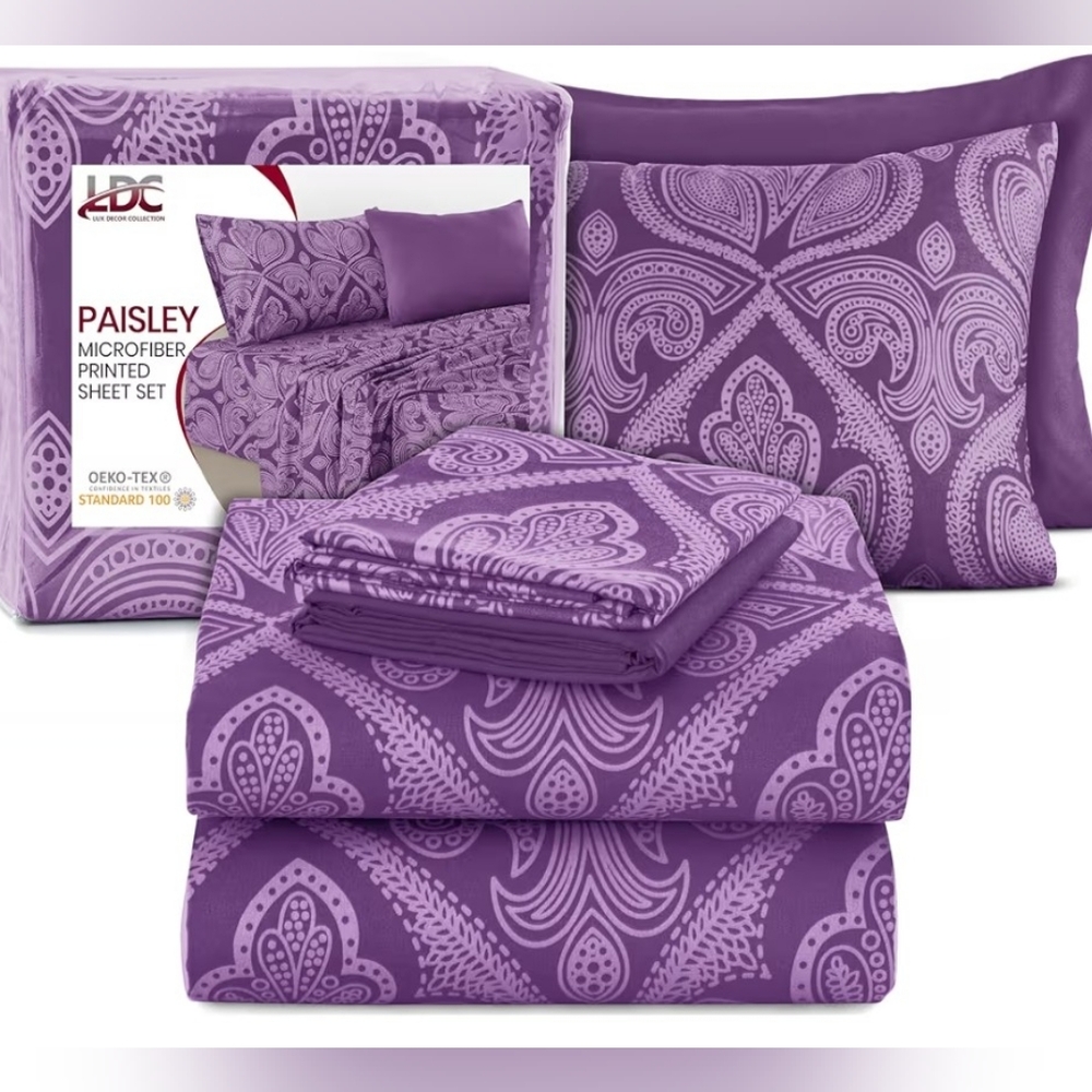 Purple Paisley King Set With 4 Pillowcases. - Picture 2 of 5